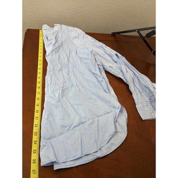 Loft VNeck Blouse L Blue Office Shirt Flowy Long Sleeve Workwear Office Loose - Picture 8 of 9
